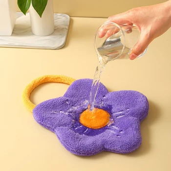 Быстросохнущие полотенца для рук, Коралловый флис, носовой платок, Впитывающее кухонное полотенце для ванной комнаты, ткань для чистки посуды, Креативная форма цветка Изображение 3