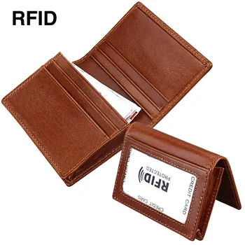 Чехол для хранения карточек из натуральной кожи большой емкости, кошелек с RFID-блокировкой, женский мужской кошелек для хранения карточек