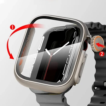 Стекло + чехол для Apple Watch 8 7 45 мм 41 мм 44 мм 40 мм Изменение внешнего вида на Ultra Обновление Защитного чехла экрана для iWatch 4 5 6 SE Изображение 1