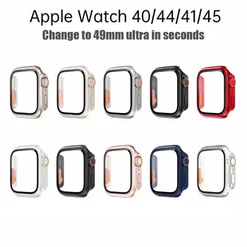 Стекло + чехол для Apple Watch 8 7 45 мм 41 мм 44 мм 40 мм Изменение внешнего вида на Ultra Обновление Защитного чехла экрана для iWatch 4 5 6 SE Изображение 4