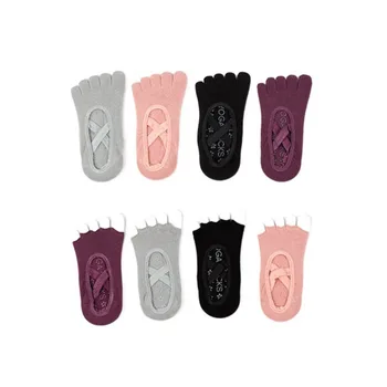 1 пара противоскользящих носков с пятью пальцами, крест-накрест, носки для йоги с пятью пальцами, разделенные на пять пальцев, полуоткрытые, с пятью пальцами Изображение 5