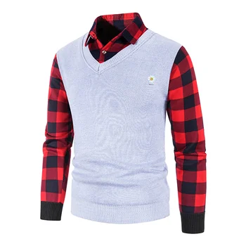 Хорошее качество, Мужские Зимние Приталенные свитера, свитера в стиле пэчворк, мужские Осенние свитера Twinset, Верхняя одежда, Повседневные пуловеры, Размер 3XL Изображение 0