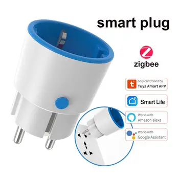 Tuya Smart Zigbee 3.0 Power Plug 16A EU Розетка Работает С Alexa И Tuya Hub Беспроводной Голосовой Пульт Дистанционного Управления Alexa Google Home