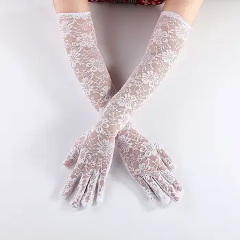 Солнцезащитный крем в стиле ретро с защитой от ультрафиолета, модные свадебные нарукавники с цветами, длинные варежки, женские перчатки, кружевные перчатки