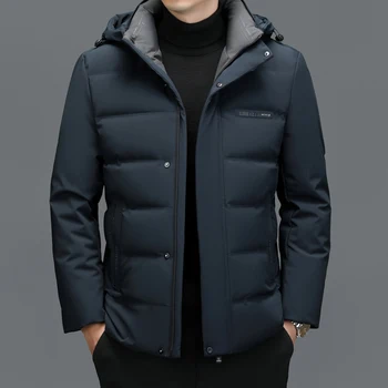 YXL-7788 Новый зимний мужской пуховик с капюшоном, теплая и утолщенная куртка, повседневная деловая куртка с отворотом из белого утиного пуха, тренд