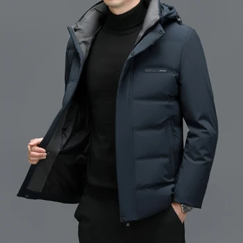 YXL-7788 Новый зимний мужской пуховик с капюшоном, теплая и утолщенная куртка, повседневная деловая куртка с отворотом из белого утиного пуха, тренд Изображение 3