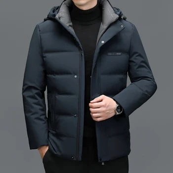 YXL-7788 Новый зимний мужской пуховик с капюшоном, теплая и утолщенная куртка, повседневная деловая куртка с отворотом из белого утиного пуха, тренд Изображение 4
