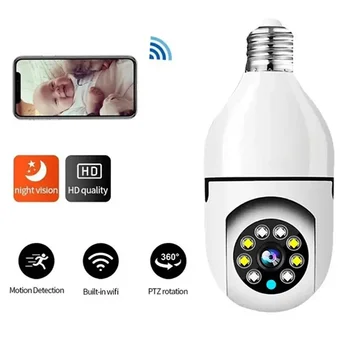 Лампа E27 Камера видеонаблюдения 5G Цветного ночного видения Full HD С автоматическим отслеживанием человека и зумом Внутренний Монитор безопасности Wifi Камера