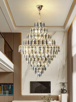 Роскошная гостиная в американском стиле, современная Хрустальная Люстра K9, Подвесной светильник для входа из высококачественной нержавеющей стали