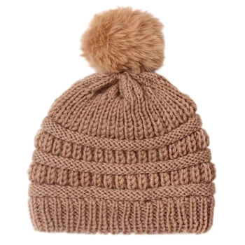 Милая шерстяная шапочка с помпоном, детская шапочка, теплые осенне-зимние шапки для детей, мальчиков и девочек, Вязаные теплые шапочки-бини, капот