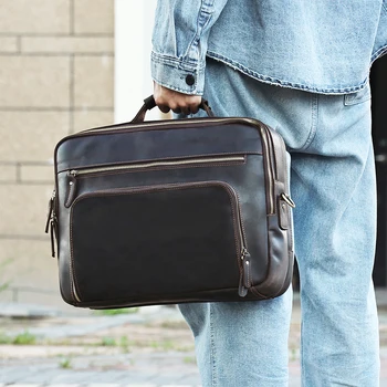 15,6-дюймовая сумка для ноутбука из натуральной кожи, ретро мужская сумка crazy horse, деловой мужской портфель для поездок на работу